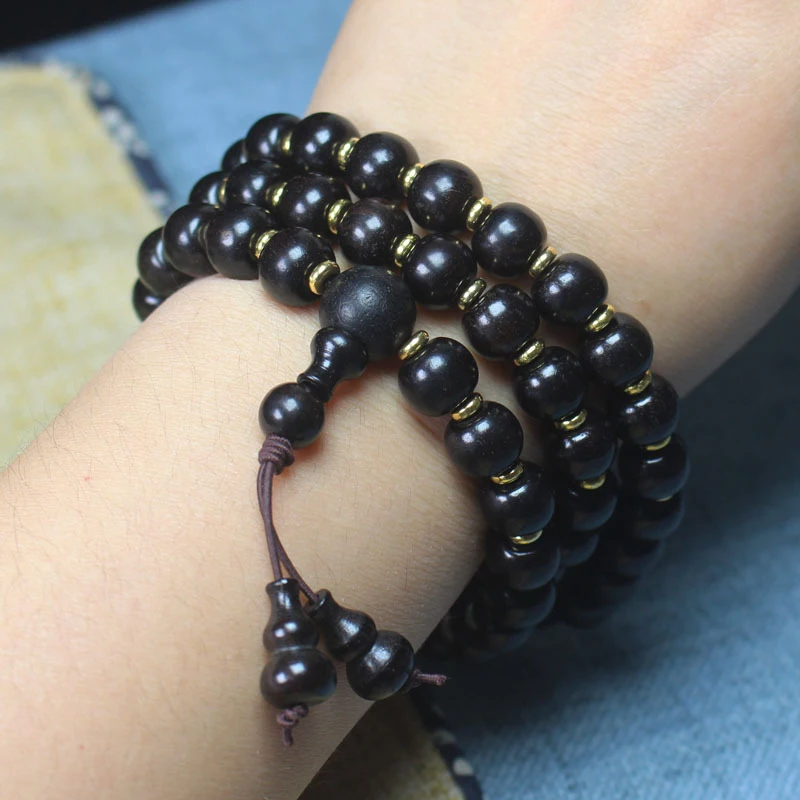 

Apple 8*10 with Gourd, Old Material Ebony Buddhist Bead Bracelet for Men and Women