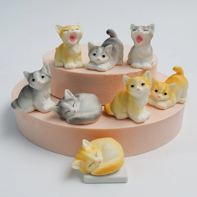 C New 1PC DIY Micro Landscape Home Decor Resin Cat Ornament Kitten Figurine Animal Miniature Fairy Garden Doll House Decoration