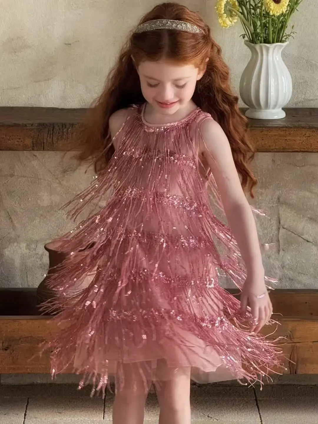 Girls French Tassel Princess Summer Dress Children Baby Birthday Gown Sweet High-End Feelment One-Piece Dress 90-150CM