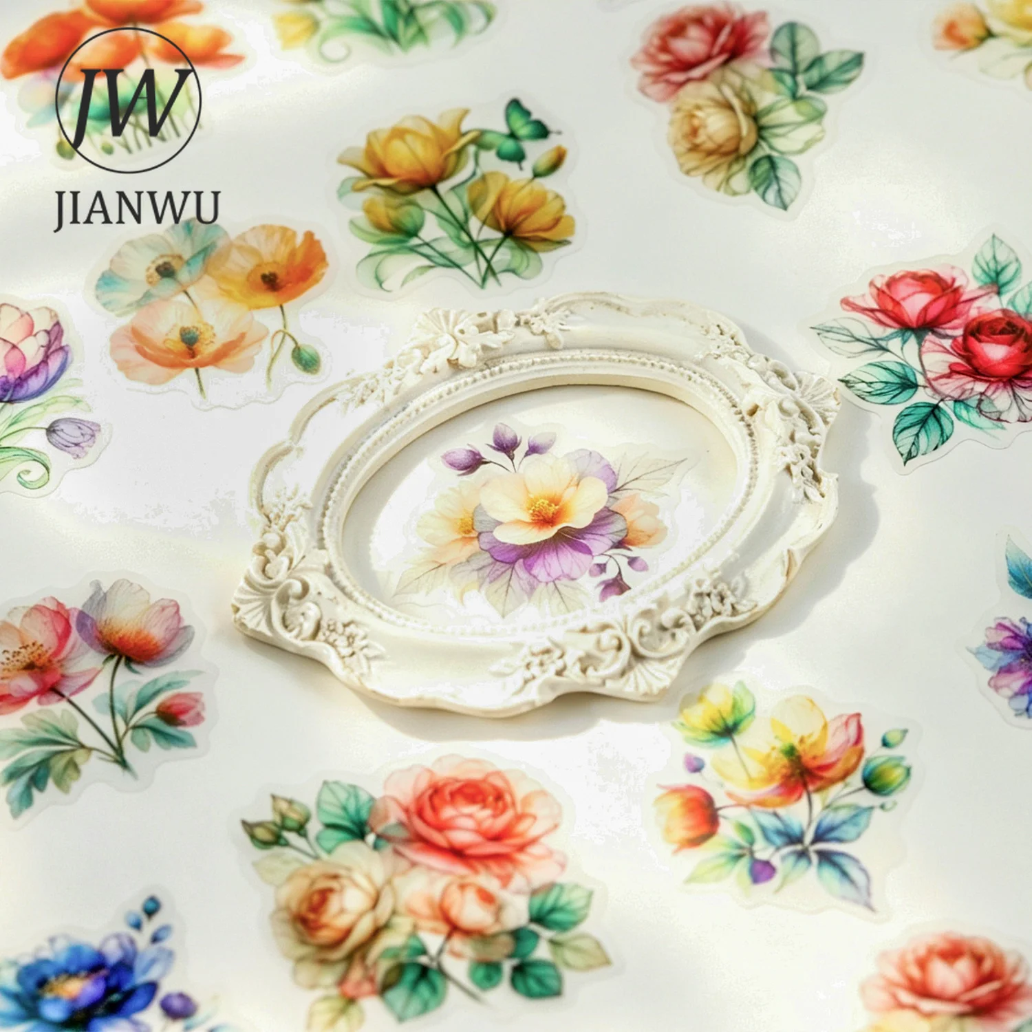 JIANWU Vintage Colorful Flower Smudge Landscape Material Collage Scrapbooking PET Sticker Creative DIY Journal Stationery