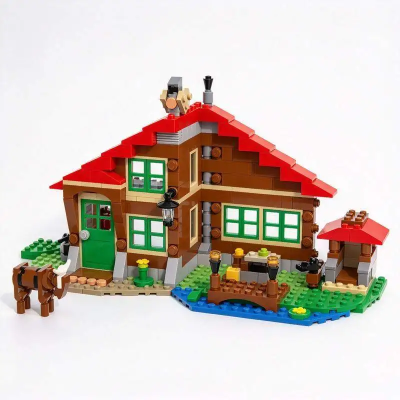 360PCS Weekend House Modular Log Cabin Building Blocks Countryside Farmhouse Model Custom Puzzle DIY Assembly Toy Gift Set
