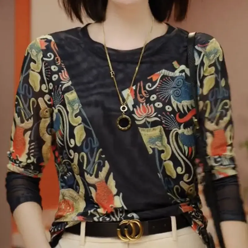 T-shirt en maille à manches longues pour femme, haut extensible, début d'automne, 2025