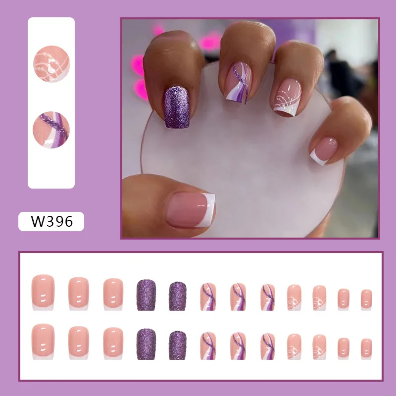 24P French Ballerina Purple Press on Nails Tips copertura completa unghie finte artificiali Manicure unghie finte artificiali staccabili Art