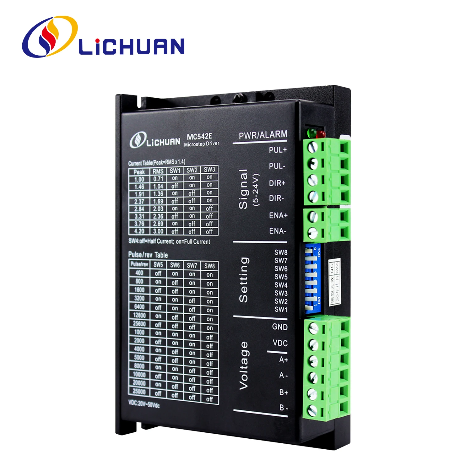 

Lichuan 2-фазный шаговый контроллер постоянного тока Nema23 DC20V ~ 50V 4,2A 200 ~ 25600ppr драйвер шагового двигателя постоянного тока с открытым контуром для сценического освещения