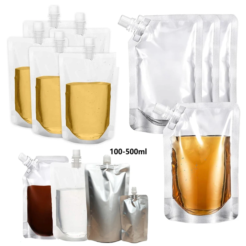 

10PC Aluminum Foil /Clear Drink Pouches Packaging Bag With Nozzle Stand Up Sealed Suction Nozzle Bag Milk Tea Beverage Juice Bag