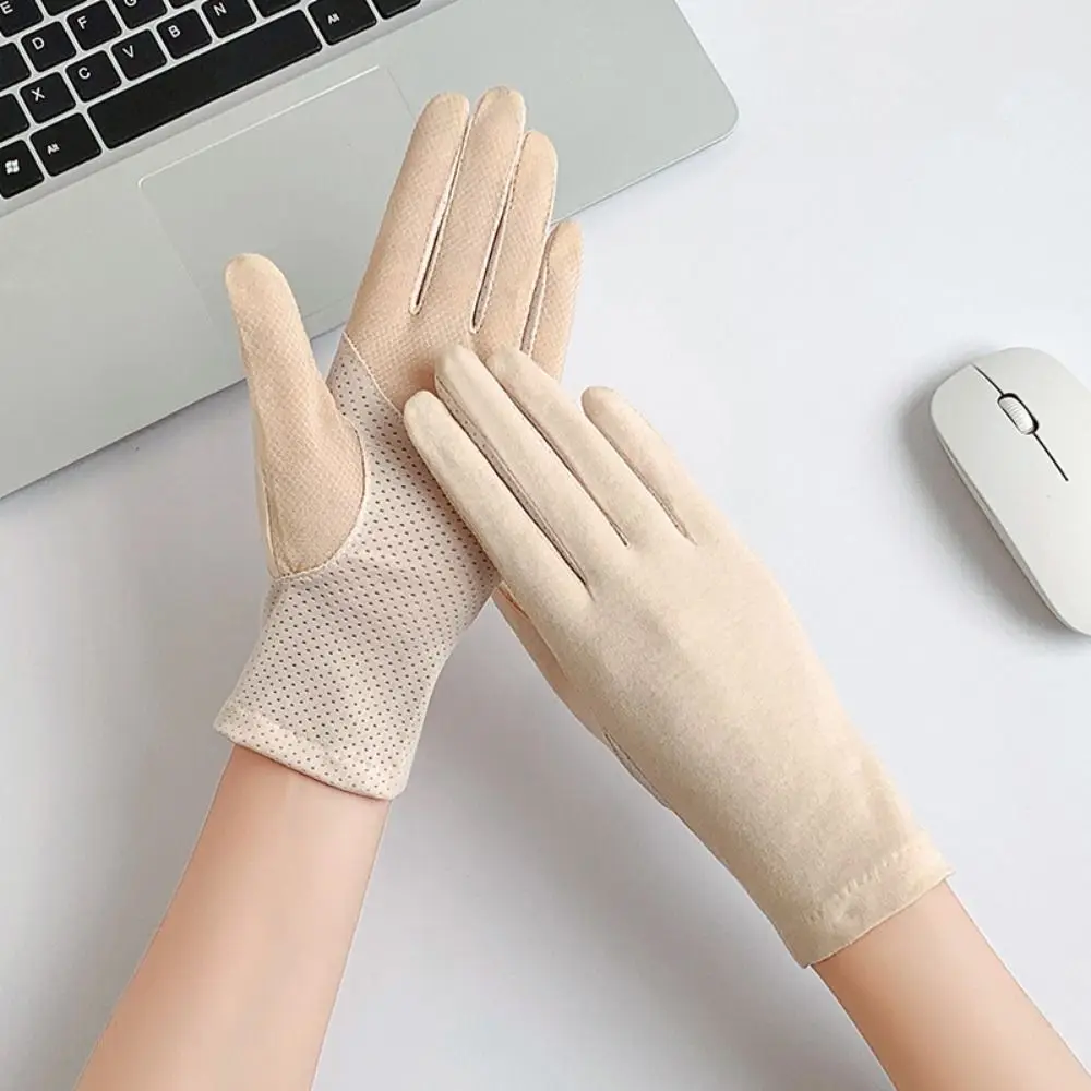 Women Cotton Thin Gloves Touch Screen Outdoor Riding Driving Sunscreen Gloves Breathable Non Slip UV Protection Gloves
