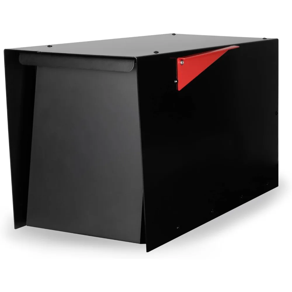 Large Modern Mailbox for Outside Post Mount, Black Corrosion Resistant Powder Coated Metal, Weatherproof Steel Design