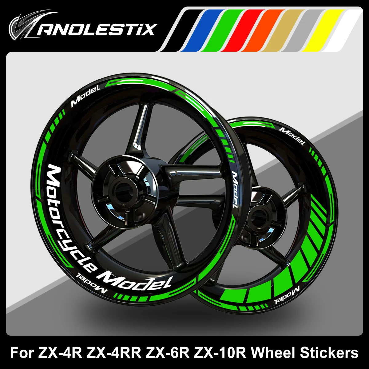 

AnoleStix Reflective Motorcycle Wheel Sticker Hub Decal Rim Stripe Tape For Kawasaki Ninja ZX4R ZX4RR ZX6R ZX10R