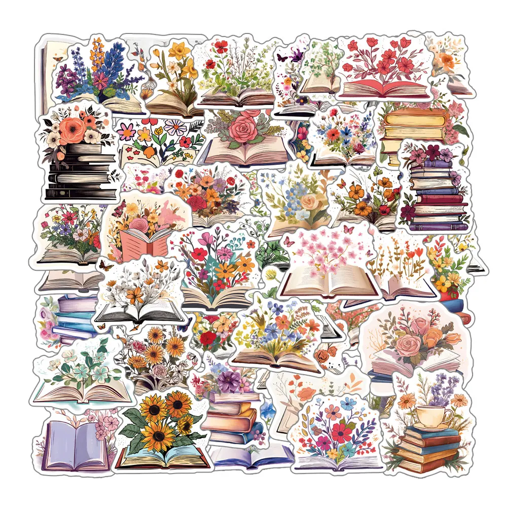 50pcs Flower Book Graffiti Stickers For phone case Laptop Notebook Suitcase Skateboard DIY Aesthetic Stickers