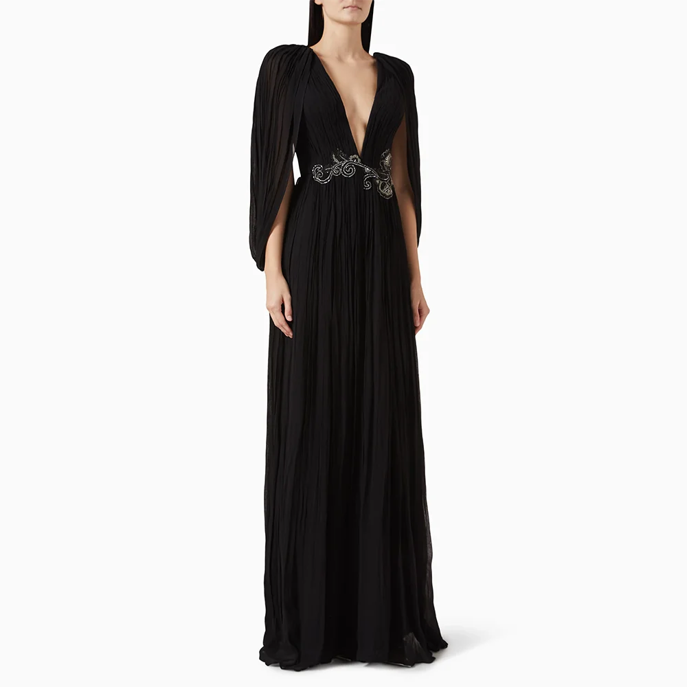 

Customized V-Neck Chiffon Long Evening Dresses Elegant Formal Occasion Prom Gowns Flowers 2025 Floor Length Prom Dresses