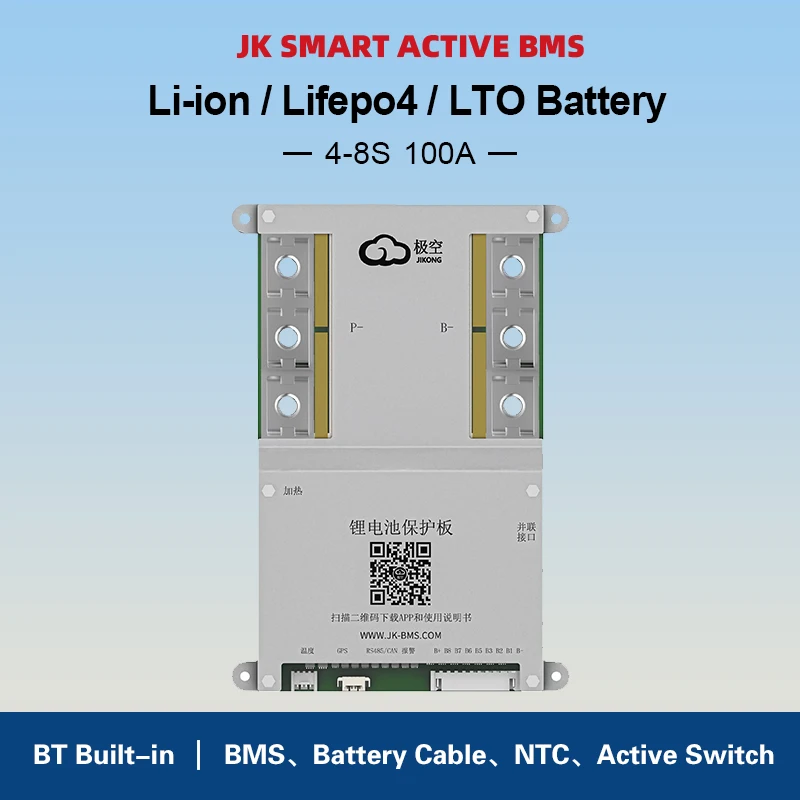 

JK B1A8S10P SMART ACTIVE BMS 100Ah 4S 5S 6S 7S 8S 12V 24V Battery with 1A ACTIVE BALANCE bms for lifepo4 Li-ion LTO Battery bms