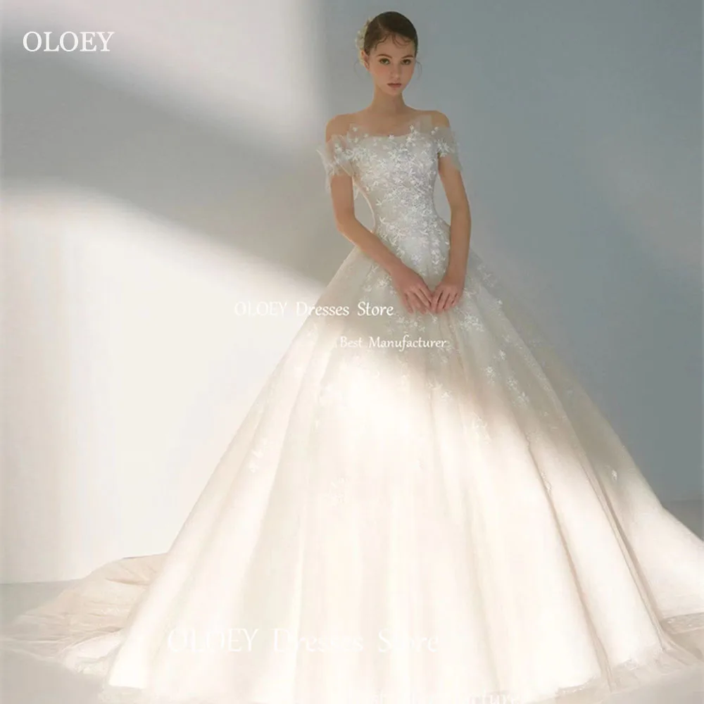 OLOEY-Robe de Rhsimple en dentelle et tulle, robes de mariée, longueur au sol en fibre, train de balayage, patients, quoi que ce soit, séance photo off initiée