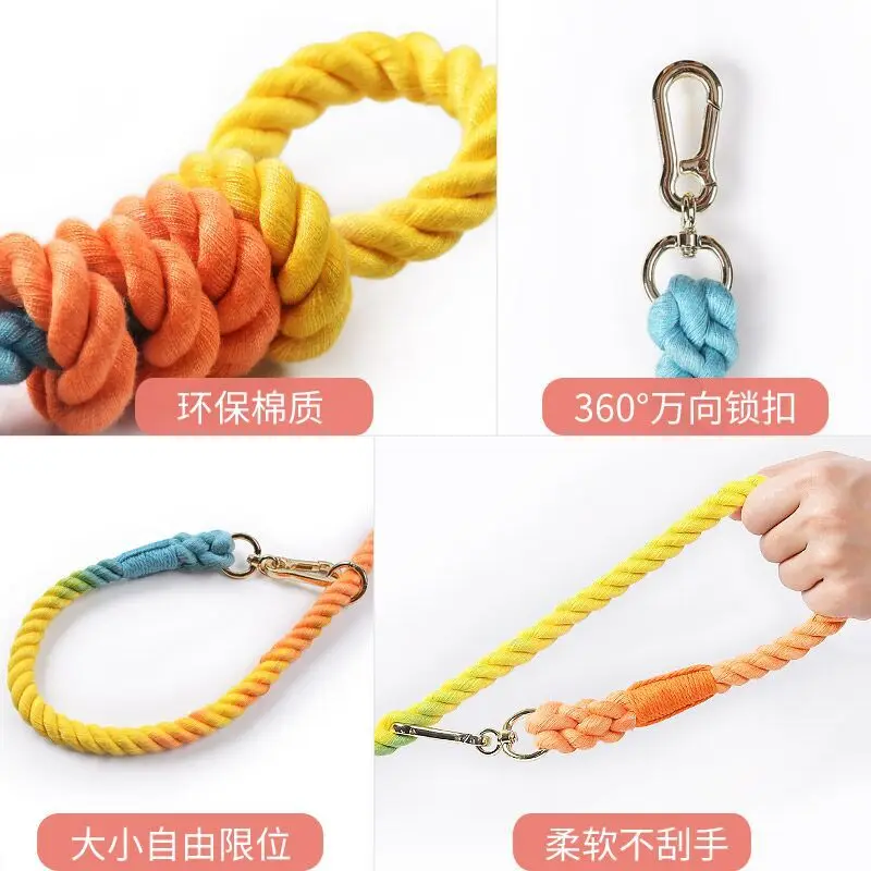 Popular Stylish Rainbow Colorful Dog Leash Handmade Braided Cotton Rope Dog Leash for Small Medium and Large Dogs