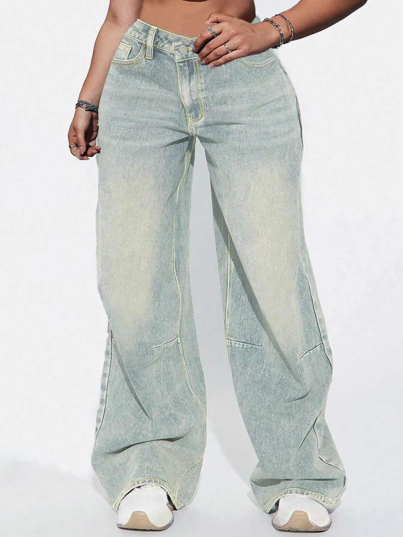 

Женские светло-голубые джинсы-бойфренды с широкими штанинами, джинсы с высокой талией в стиле ретро для повседневной осенней носки