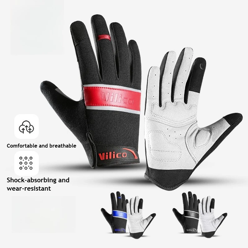 

Велосипедные перчатки с полным пальцем, дышащие, противоскользящие, с сенсорным экраном, дорожный велосипед, гелевая подкладка, спортивное снаряжение для верховой езды для мужчин, женщин, фитнеса