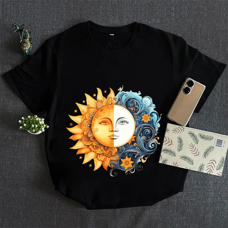 Heat Transfer on Clothes Iron On Patch for Hoodies, Sun and Moon, DTF Thermo Sticker Decals for Men and Women view 2