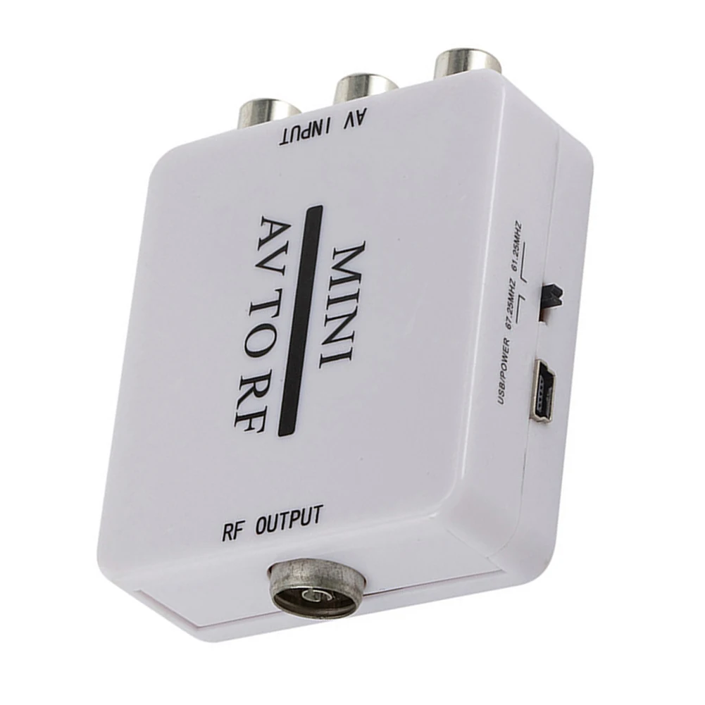 Composite AV to RF Modulator Converter Coaxial Adapter for TVs VCR DVD Players 67 25MHz 61 25MHz Frequency Support