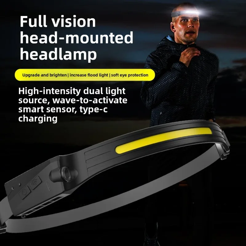 New Silicone Gesture Sensor COB LED Headlight Outdoor Riding Night Running USB Rechargeable Super Strong Light Headlamp