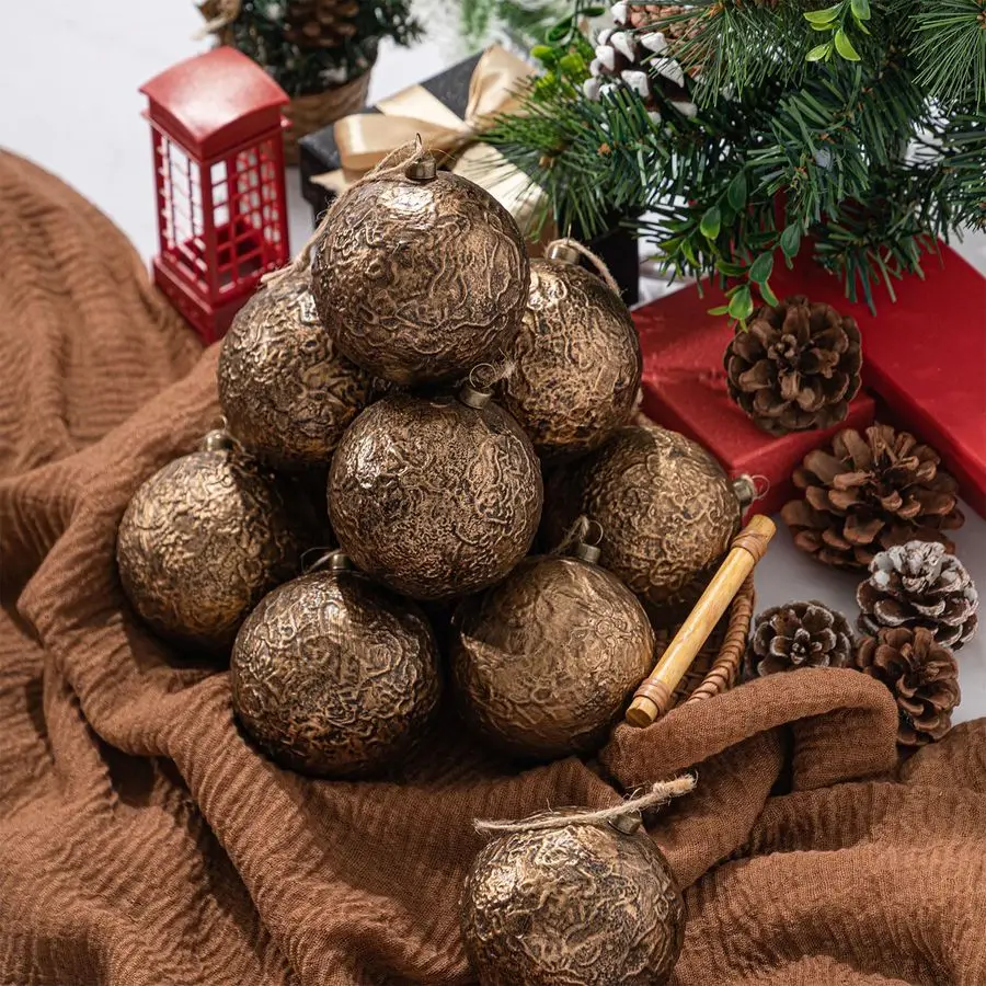 Stück Bauernhaus Weihnachtskugel Ornamente 3,15 Vintage Antik Gold Weihnachtsbaum Dekor Rustikale Distressed Neutral Ornamente mit L