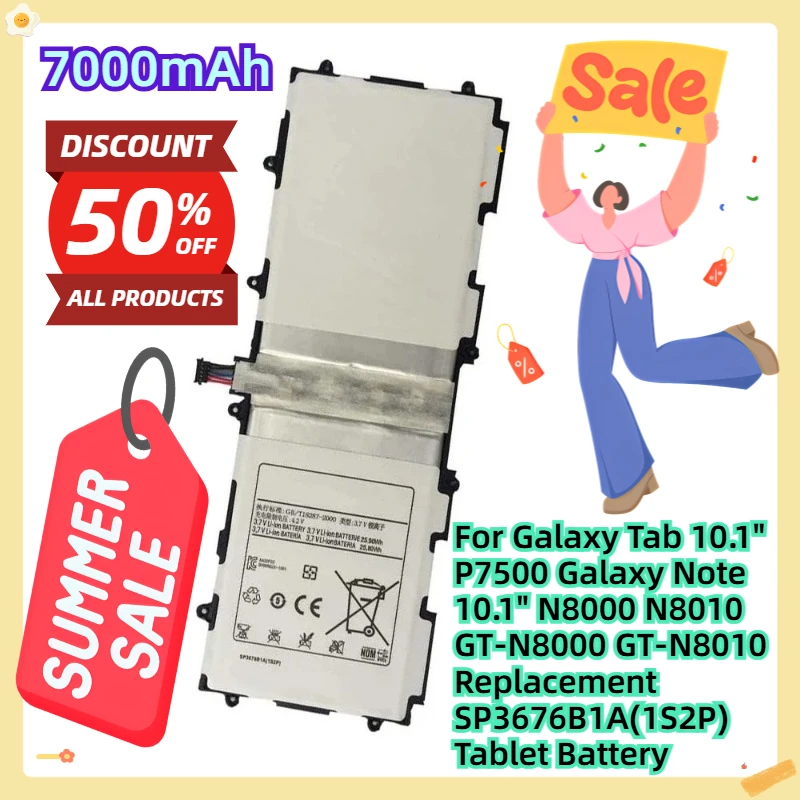 

Для Galaxy Tab 10,1 "P7500 Galaxy Note 10,1" N8000 N8010 GT-N8000 GT-N8010 Сменный аккумулятор 7000 мАч SP3676B1A (1S2P) планшета