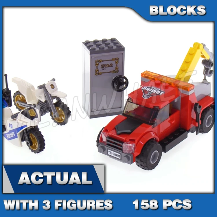 158pcs Town Cop Tow Truck Trouble Pursuit Bike Off-road Movable Tow Arm 10655 Building Blocks toy Bricks Compatible with Model