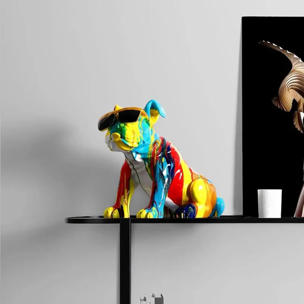 Painted Colorful Bulldog Figurine Statue Sculpture Art Ornament Home Decor