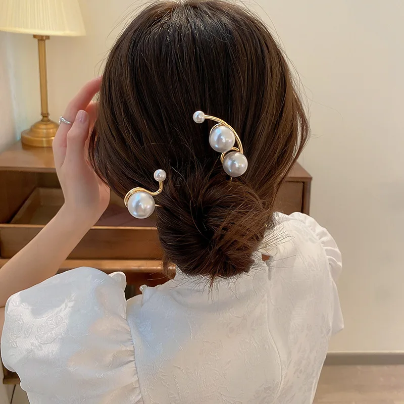 Fashion Women Simulated Pearl Hairpins Metal Barrette Clip Wedding Bridal Tiara Hair Accessories Wedding Hairstyle Design Tools