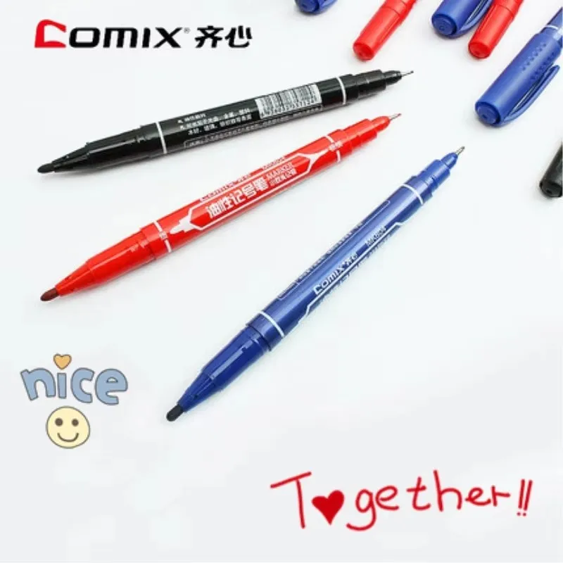 

12/box Permanent Marker Pen Fine Point Waterproof oily Ink Thin Nib Crude Nib Black Blue Red Ink 0.5mm Fine Color Marker Pens
