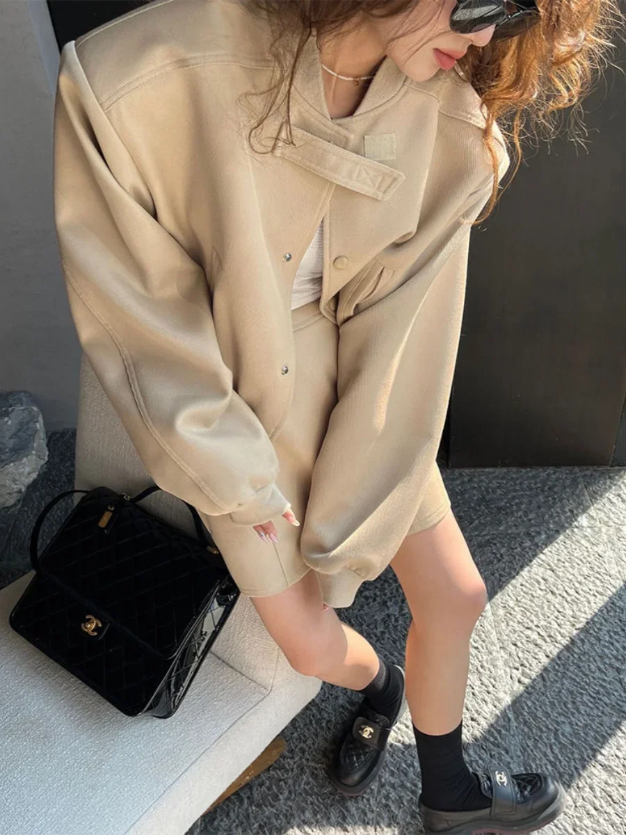 Classic Tweed-style Baseball Jacket with High-waist A-line Skirt Suit Set for Women, 2024 Spring Hit Preppy Two-piece Outfit