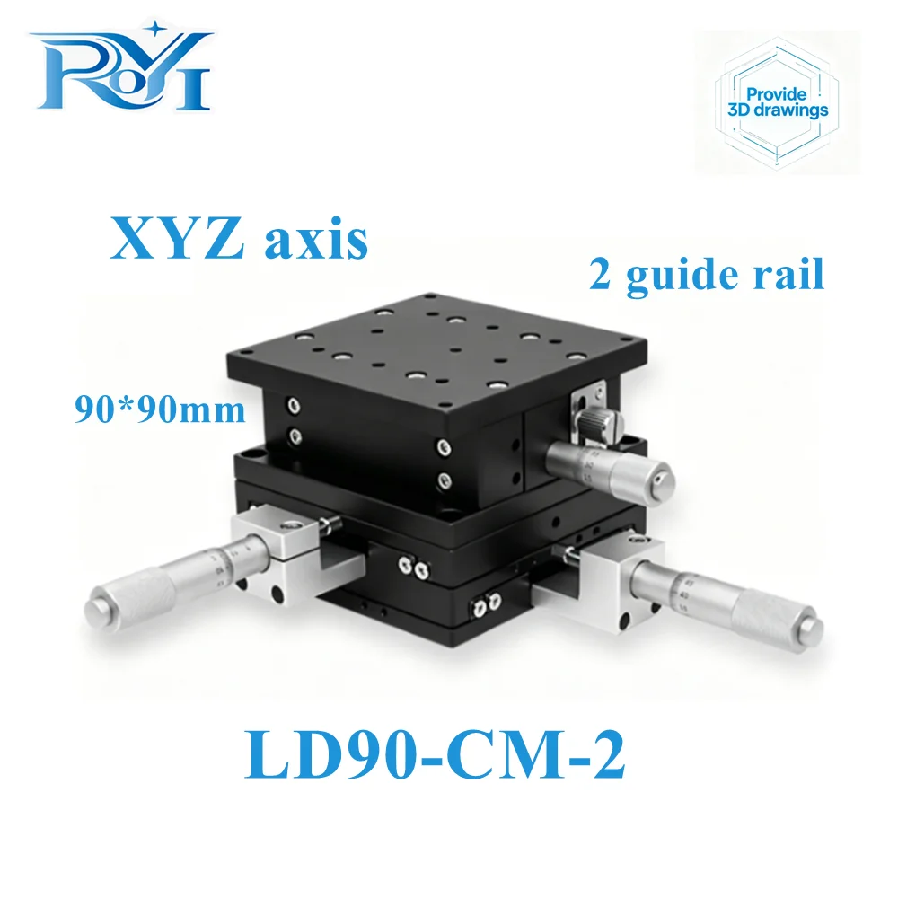 XYZ Axis 90*90mm Trimming Station Manual Displacement Platform Linear Stage Sliding Table XYZ90-LM/CM/RM-2 Cross Rail LD90-LM-2