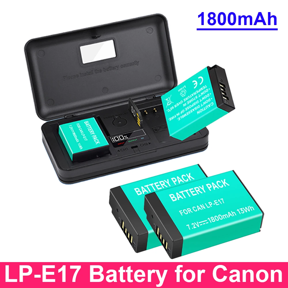 LP E17 LPE17 LP-E17 Kamera-Akku + LCD Dual-Slot USB-Ladegerät für Canon EOS 200D R8 RP R50 M3 M5 M6 T7i 800D T8i 850D 750D SL2