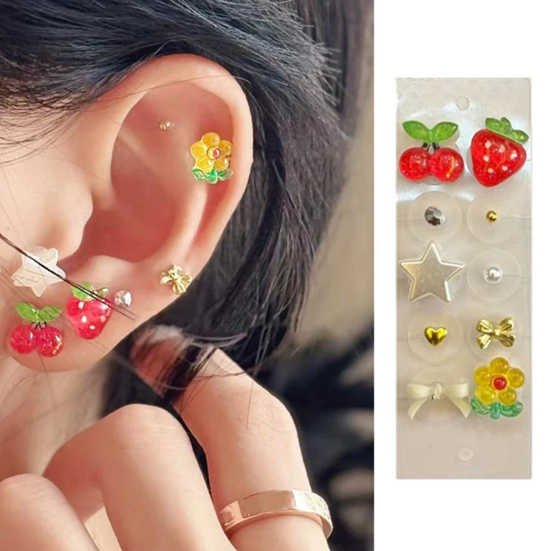 10Patches Cherry Strawberry Ear Point Stickers Ear Pressure Stick Acupuncture Auricular Ear Stickers Massage Seeds Stickers