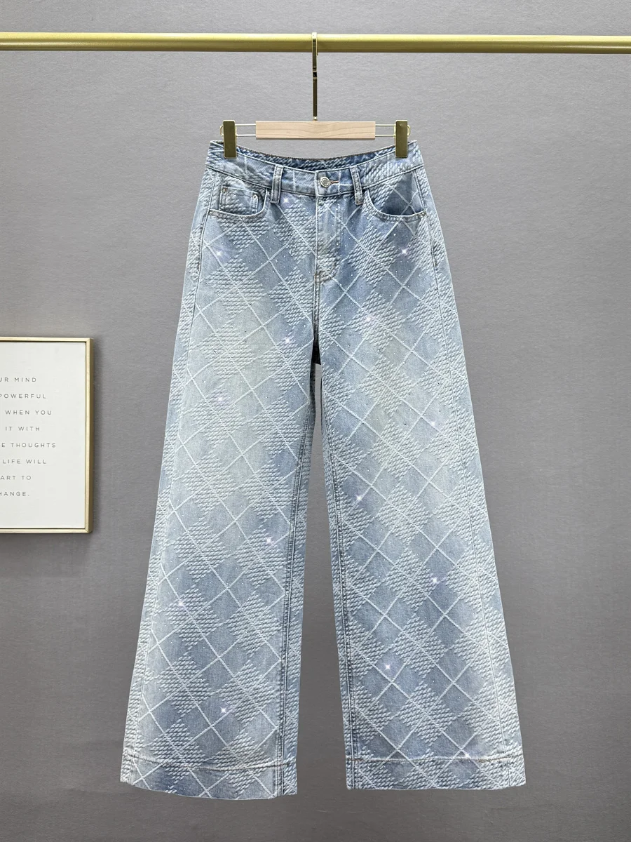 

Весна 2025: Женские широкие джинсы из плотного денима, удлиненные, свободного кроя, с эффектом стройности, модные синие джинсы с высокой талией, длинные брюки