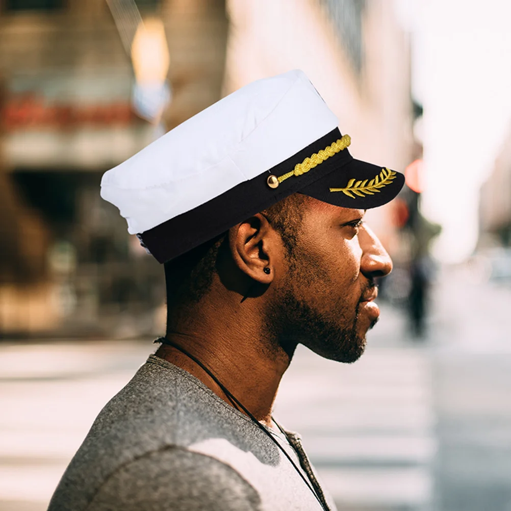 

2pcs Hats Captain Hats For Boaters Yacht Boating Accessories White Black Adjustable Cotton Polyester