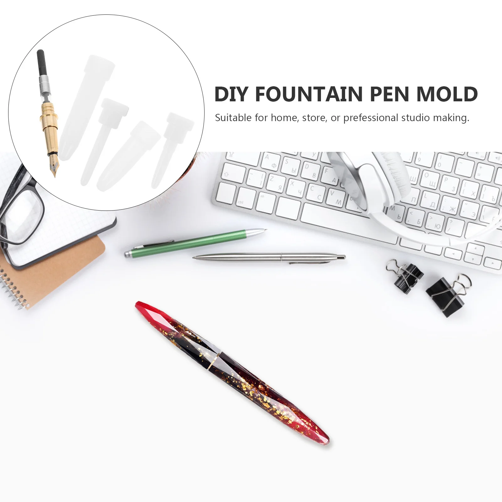 

1Set Epoxy Pen Mold with Brass Nib Reusable Silicone Fountain Pen Casting Mold for Homemade Writing Instrument Crafting Kit