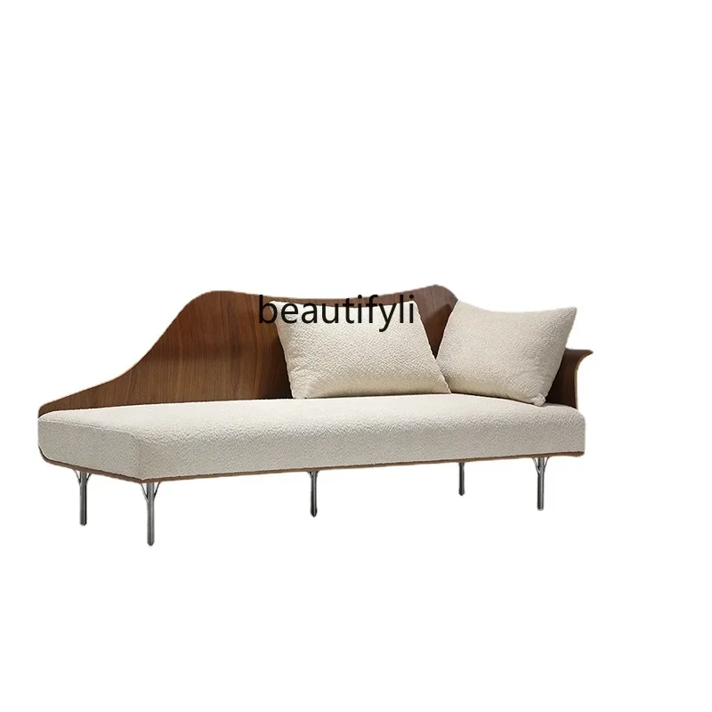 

Nordic Style Simple Curved Wood Walnut Fabric Sofa