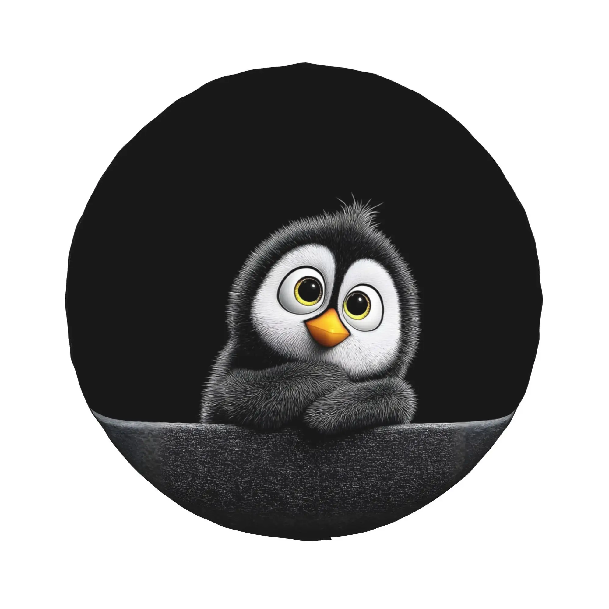 1pc Peeking Goofy Little Penguin 2D Printed Pattern Car Spare Tire Cover, Creative Personalized Style, Easy To Install And Clean