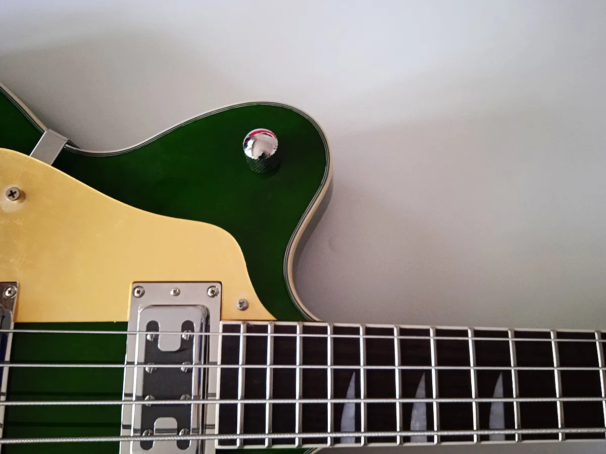 Left-Handed 4-string Bass Electric Guitar  Clear Green gloss Semi-hollow 2V1T 3 Way 775mmhigh quality