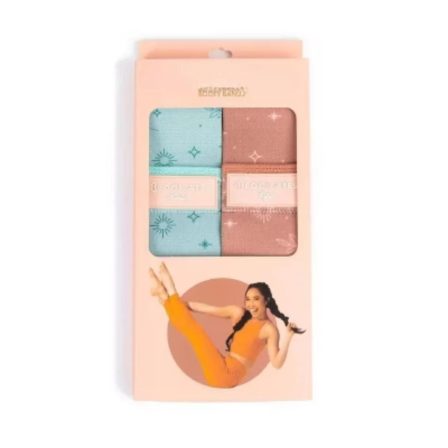 Bandas de resistencia a la cadera, paquete de 2: naranja melocotón/azul: elástico medio, banda plana liviana