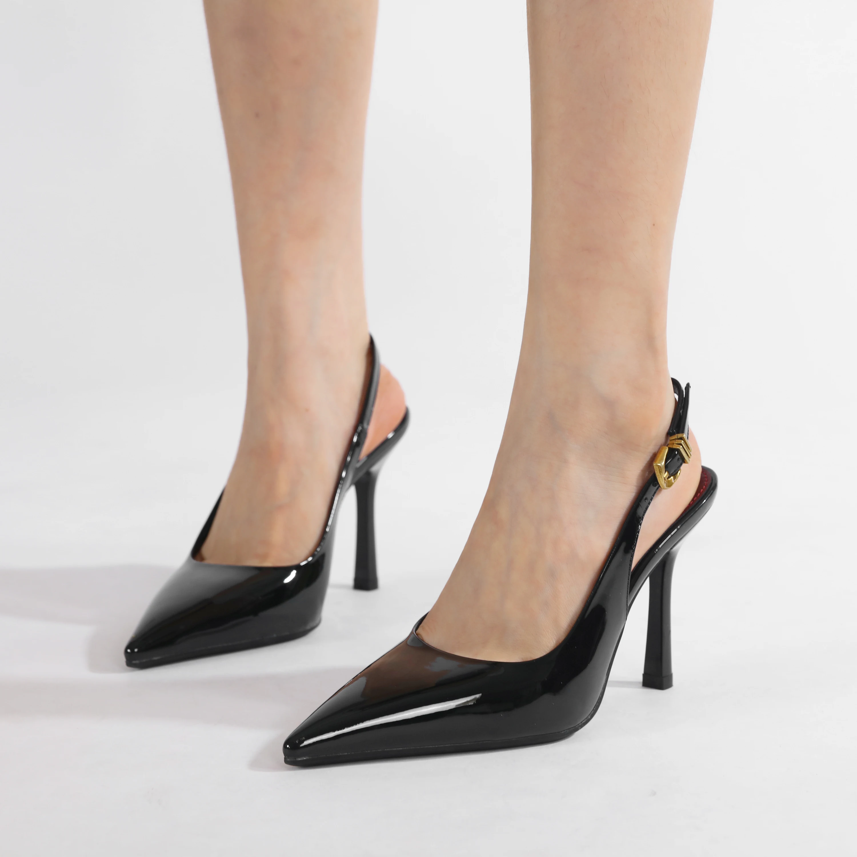 Gdgydh Spitze High Heels Schuhe für Damen, dünner Absatz, Sandalen, modische Metallschnalle, Designer, elegante Slingback-Damenpumps