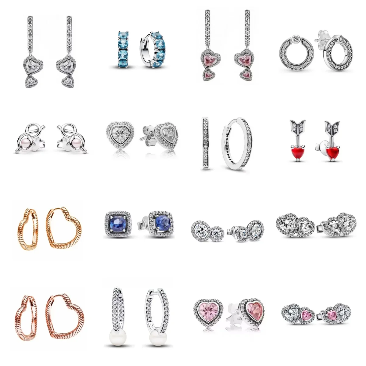 2025 New 925 Silver Heart-Shaped Circular And Blue Square Earrings Suitable For European Women's Exquisite Jewelry Gifts