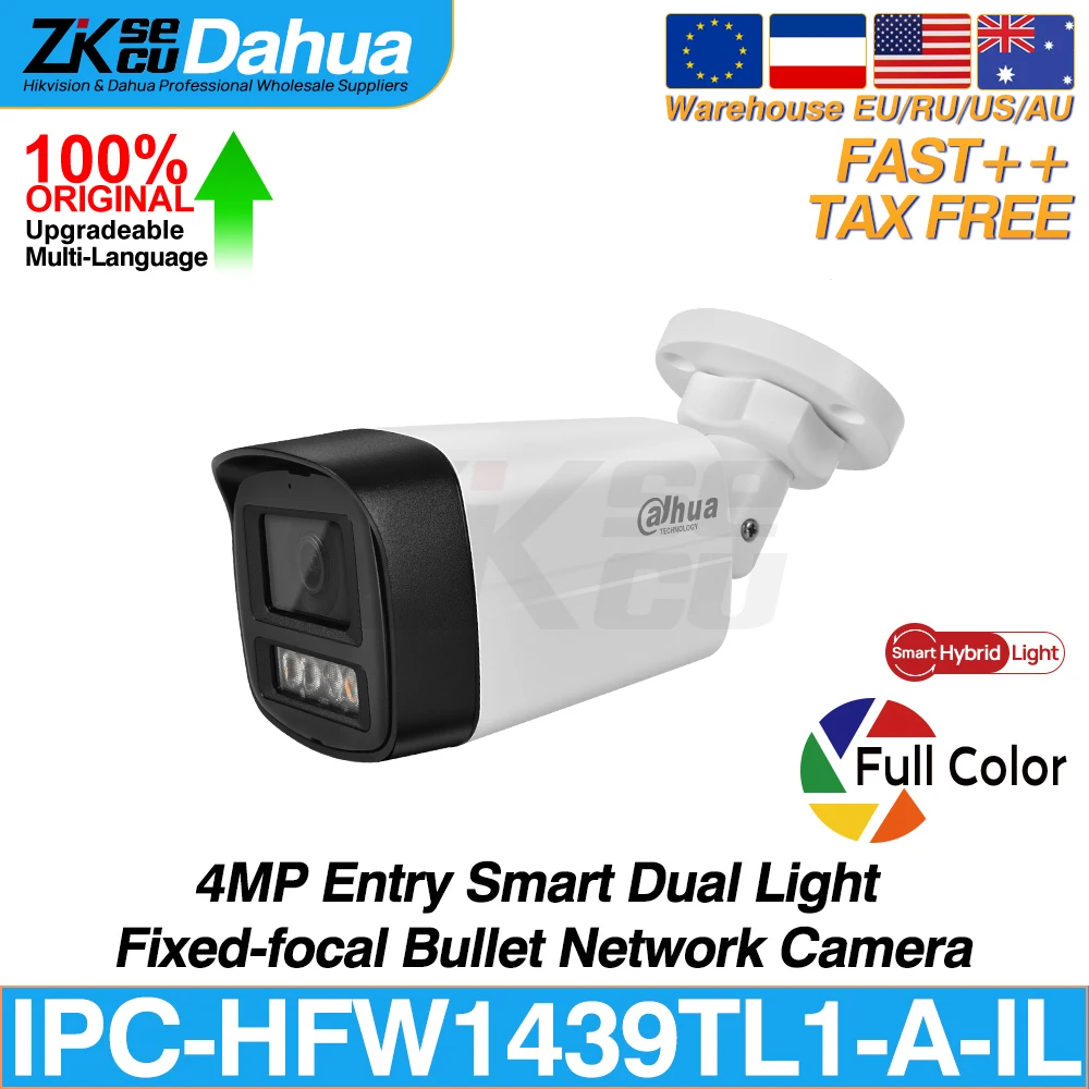 

Dahua Original IPC-HFW1439TL1-A-IL 4MP Entry Smart Dual Light Fixed Bullet Network Camera Full Color Human Detect POE IP67 CCTV