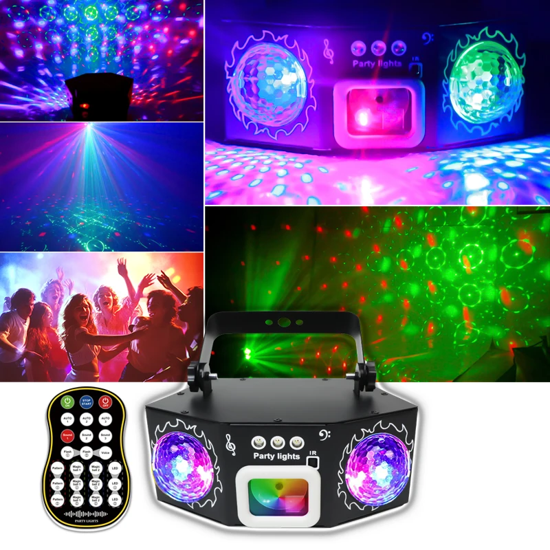 HCWE Double-Headed Disco Ball Projector with Remote Control RGB Laser Lights for Home Entertainment Party Halloween Wedding