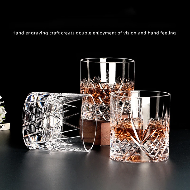 260ml Whisky Crystal Glass Hand Engraved Whiskey Wine Glass Light Luxury Spirits Cup Home Bar High-End Wine Set Beer Steins