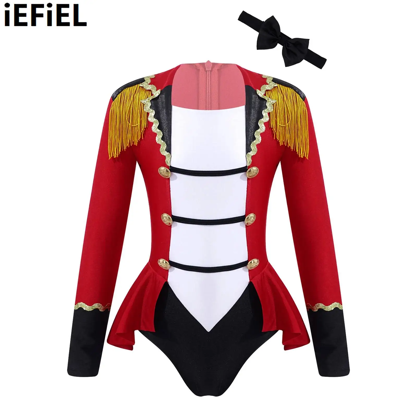 

Kids Girls Circus Cosplay Costumes Long Sleeves Bodysuit Leotard Tassel Ringmaster Romper Outfit Carnival Party Jumpsuit 4-16Y