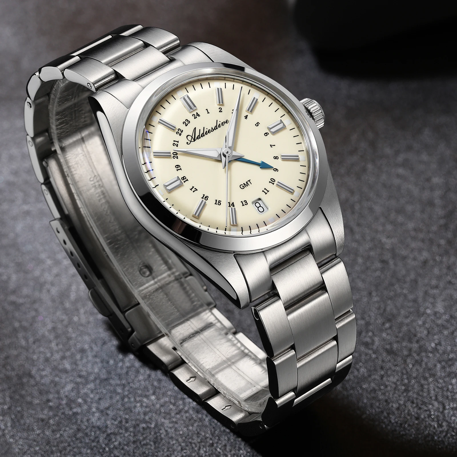 ADDIESDIVE GMT Watch Men Swiss Ronda 515-24H Movemet 10Bar Waterproof AR Coating Glass 316L Stainless Steel 36mm Quartz Watch