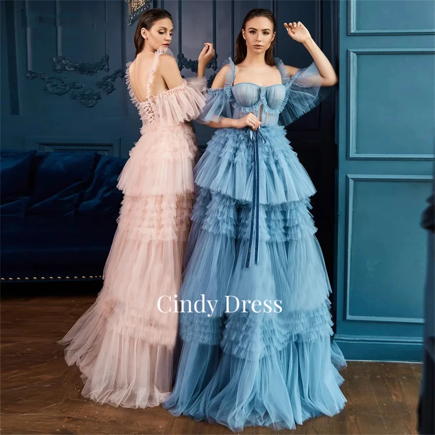 Cindy Multi-layer Chiffon Sweetheart Gray Blue Elegant Woman Wedding Party Dress Luxury Evening Dresses 2024 Gala Prom Women