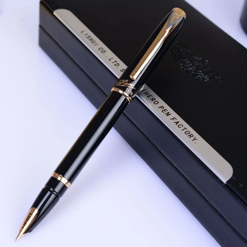 

HERO 1179EP 10k Gold black Metal Fountain Pen Retro Ink Pen Finance Nib Fine 0.5mm Business Office School Supplies Stationery