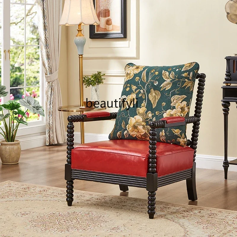 cc182American retro solid wood single sofa French tiger chair Chinese antique living room leisure stool R