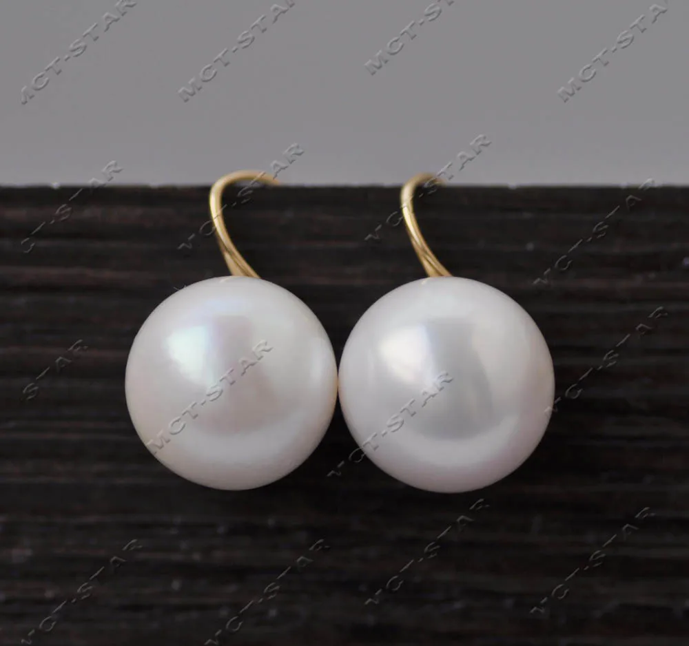 MTC·STAR  Z13299 A++ 14mm White Round Keshi Edison Pearl 14k Solid Gold High-heel Earring Custom Jewelry view 2